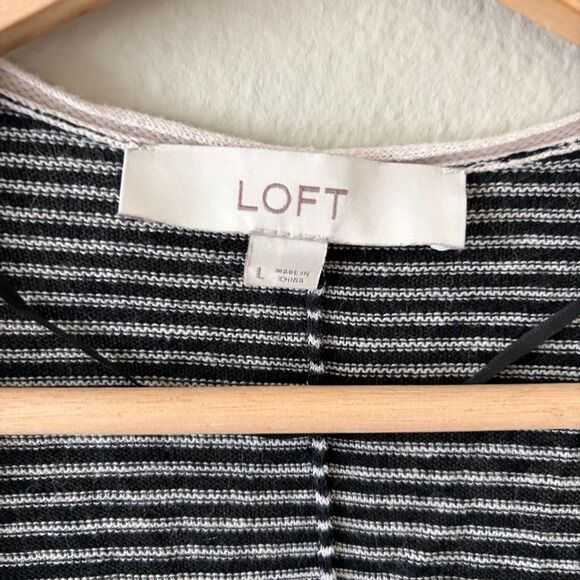 LOFT Striped Linen Dolman Short Sleeve Open Front Cardigan Size L Colorblock - Picture 4 of 6
